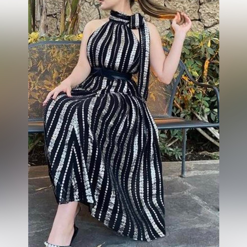 Michael Kors Black and Silver Dress w/Belt